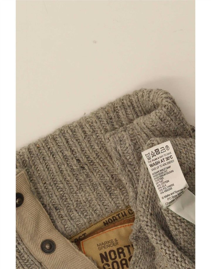 Marks & Spencer muški džemper s dugmadima i ovratnikom, mali sivi flekasti pamuk