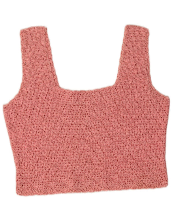 Vintage ženski pleteni kratki Cami Top UK 10 Small Pink