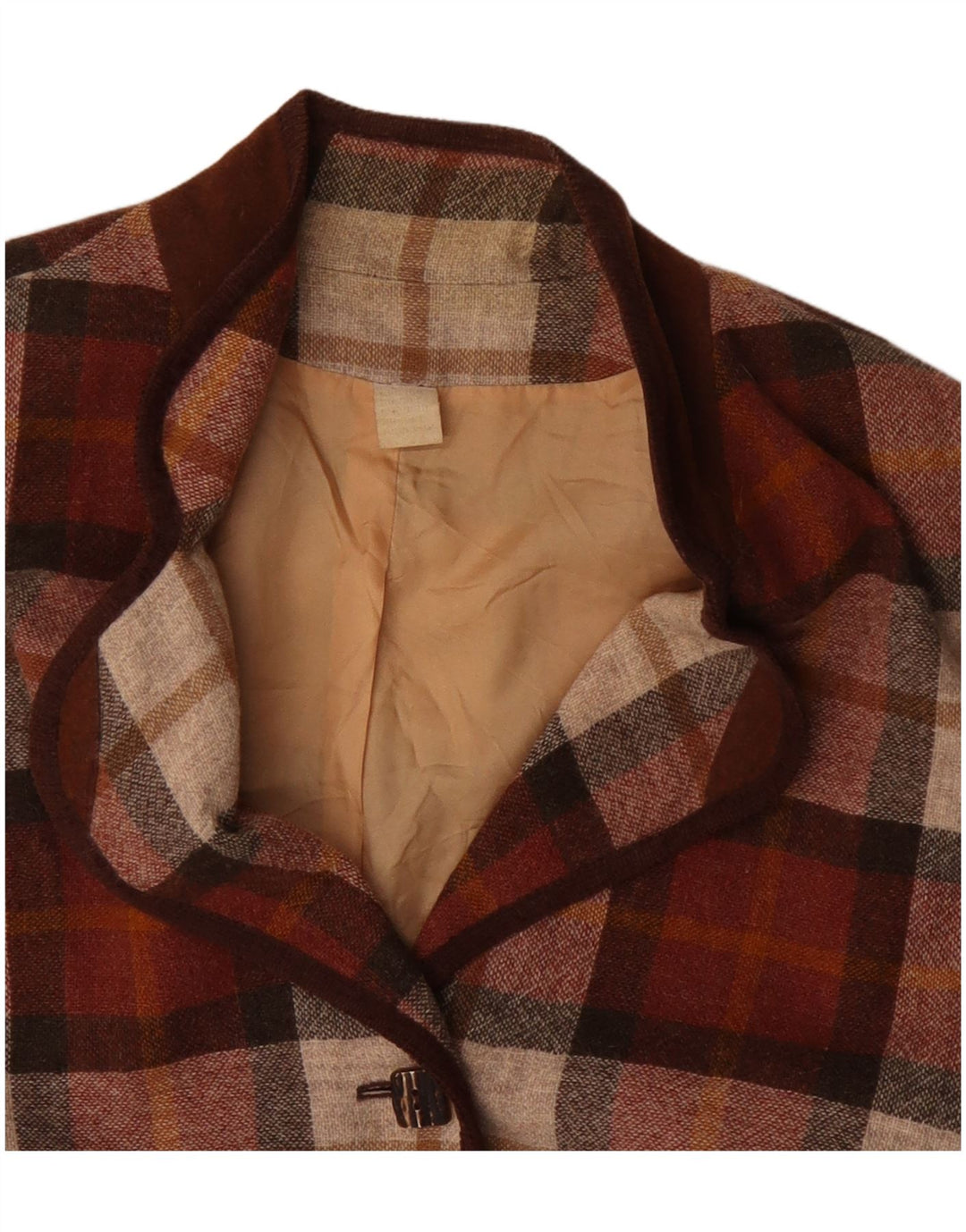 Vintage ženski sako sa 3 gumba UK 20 2XL bordo karirani poliakril