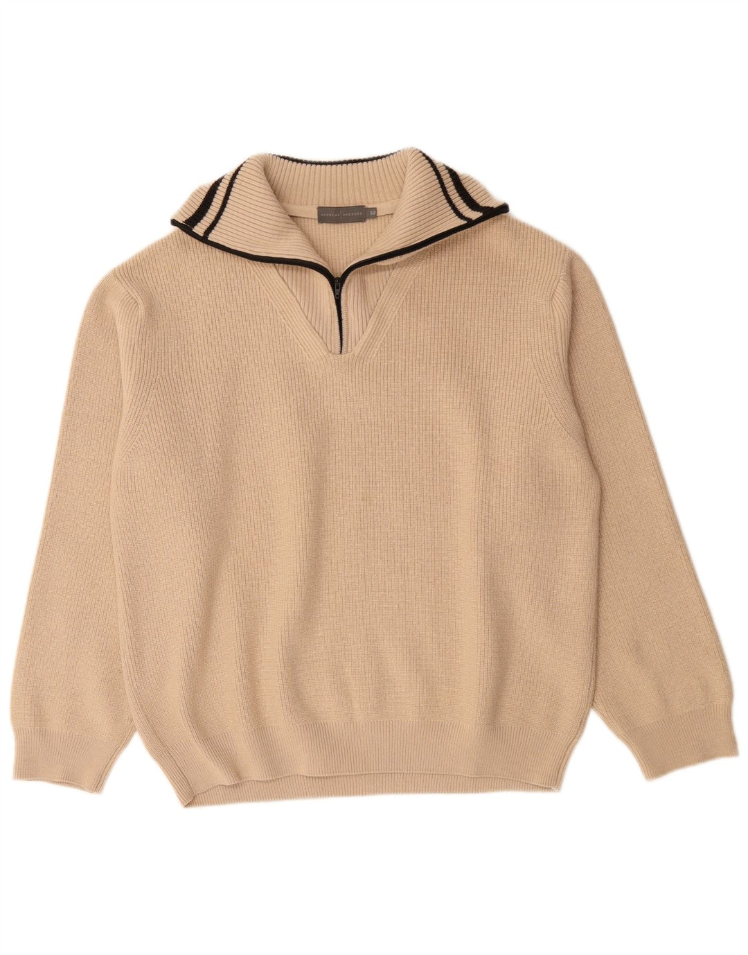 VINTAGE muški džemper s izrezom s patentnim zatvaračem IT 52 velika bež merino vuna