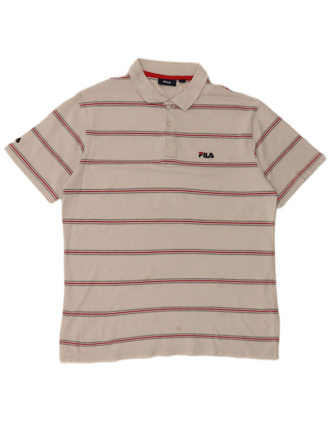 FILA Mens Polo Shirt Large White Striped Cotton