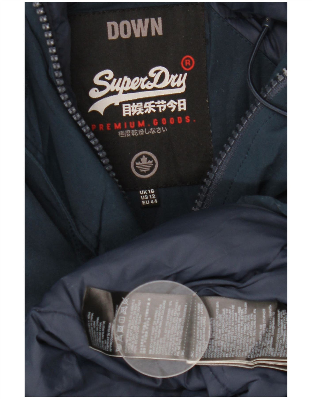 Superdry ženski podstavljeni kaput s kapuljačom UK 16 Veliki tamnoplavi poliester