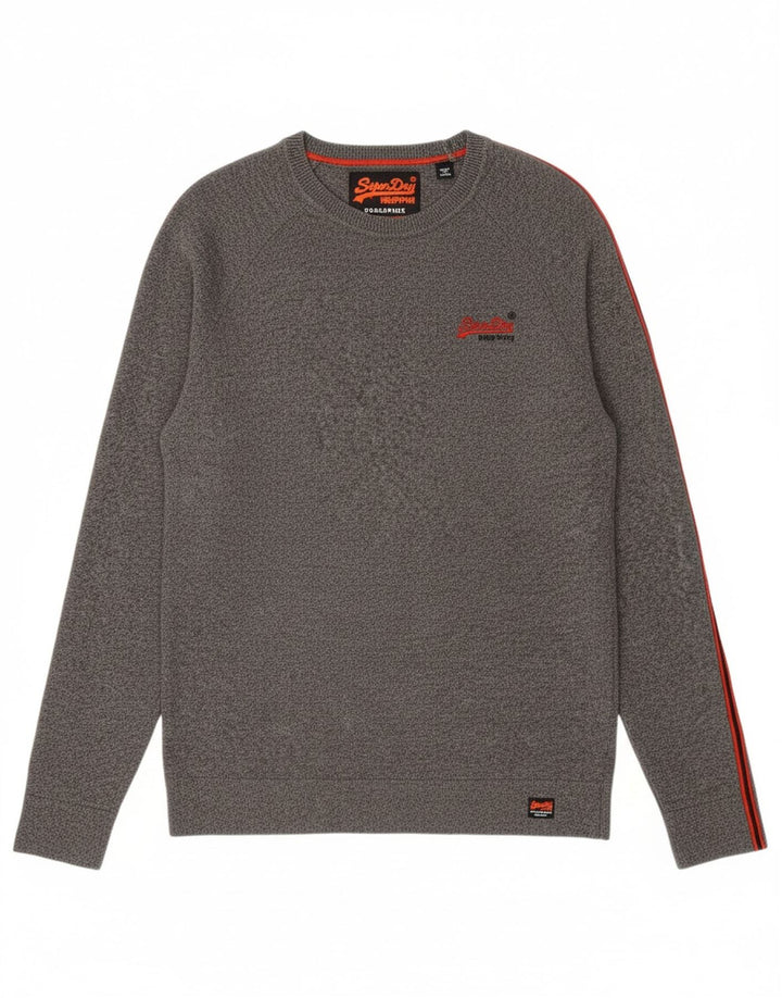 SUPERDRY Mens Crew Neck Jumper Sweater Small Grey Flecked Cotton