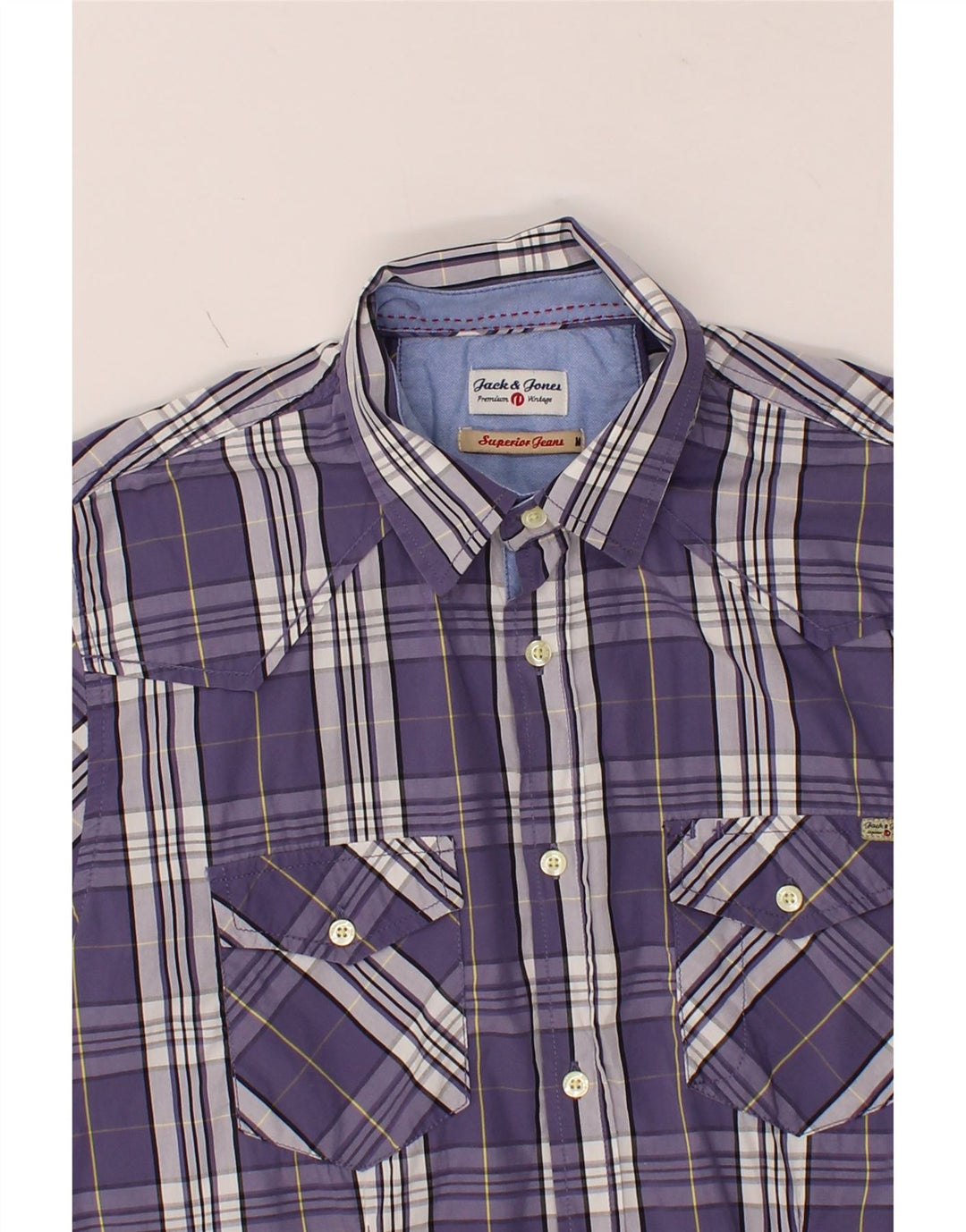 JACK & JONES Mens Short Sleeve Shirt Medium Purple Check Cotton Vintage Jack & Jones and Second-Hand Jack & Jones from Messina Hembry 