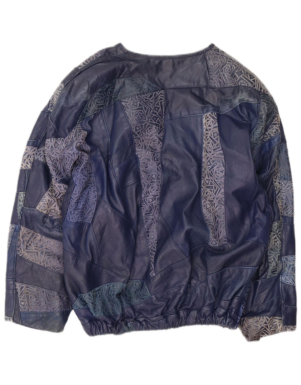 Vintage ženski pulover kožna jakna UK 16 Veliki tamnoplavi patchwork