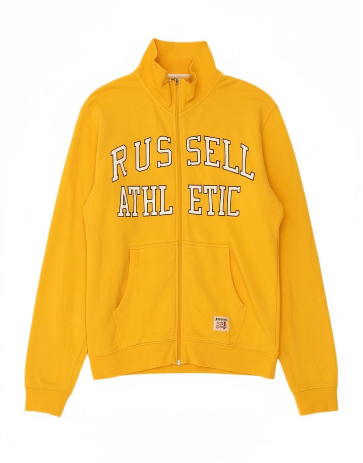 RUSSELL ATHLETIC Mens Graphic Tracksuit Top Jacket Medium Yellow Cotton