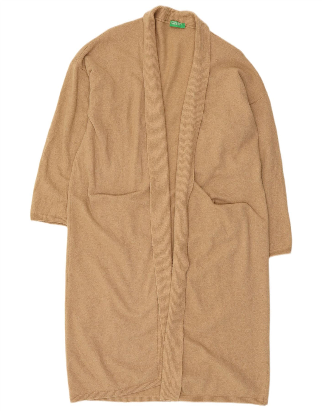 Benetton ženski dugi otvoreni kardigan pulover UK 16 Large Beige Wool