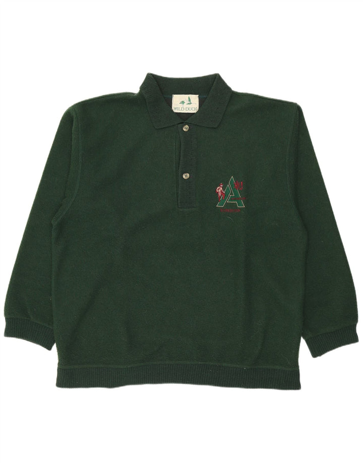 Vintage muški džemper s polo izrezom srednje zelene vune