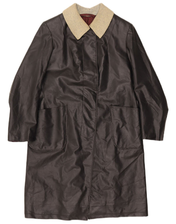 VINTAGE ženski kožni kaput UK 12 srednje crne boje