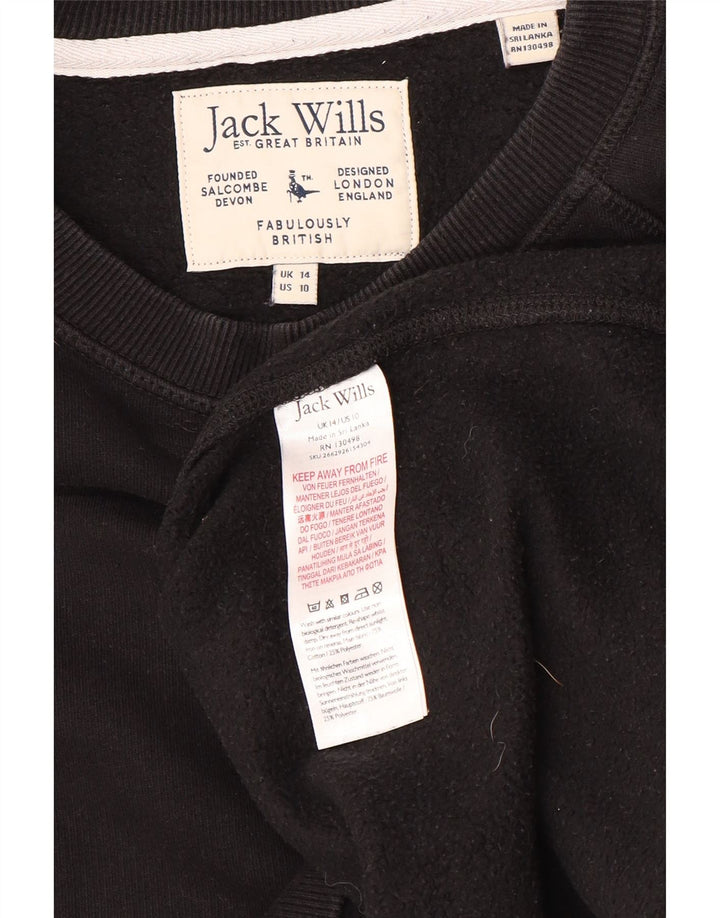 JACK WILLS Ženska majica s kratkim rukavima širokog kroja UK 14 Veliki crni pamuk