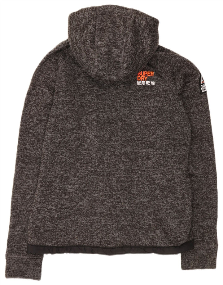 SUPERDRY ženski pulover s kapuljačom na patentni zatvarač UK 14 srednje sivi flekasti poliester