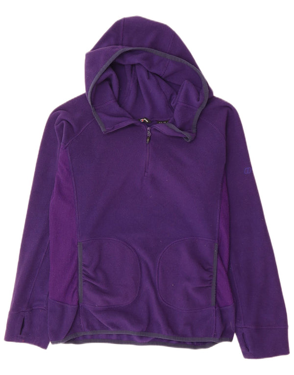 Berghaus Womens Zip Neck Hooded Fleece Jumper UK 14 Large Purple Polyester