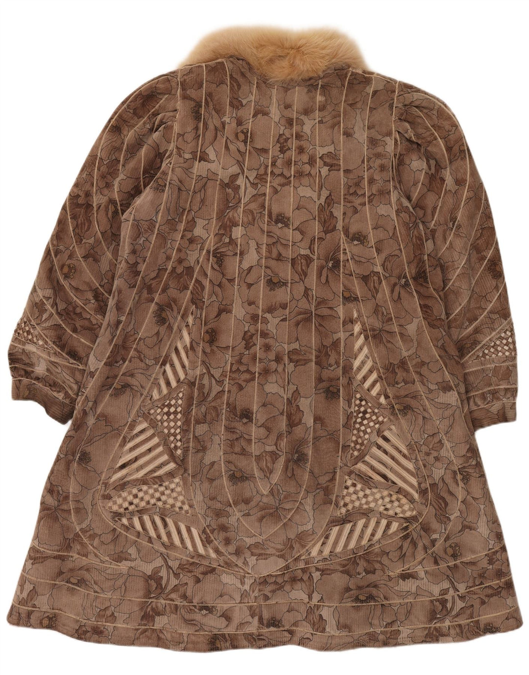 VINTAGE ženski gornji kaput od umjetnog krzna UK 18 XL smeđi cvjetni