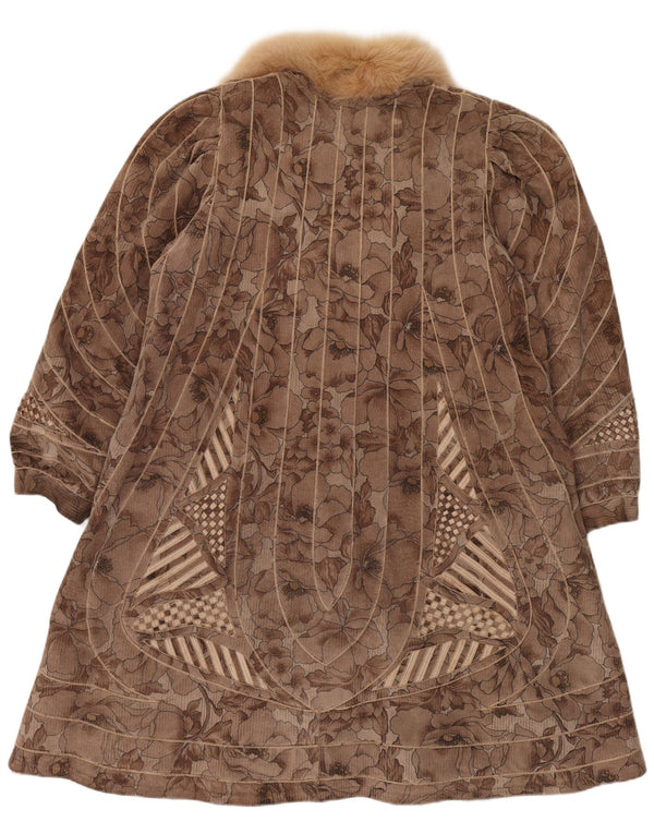 VINTAGE ženski gornji kaput od umjetnog krzna UK 18 XL smeđi cvjetni