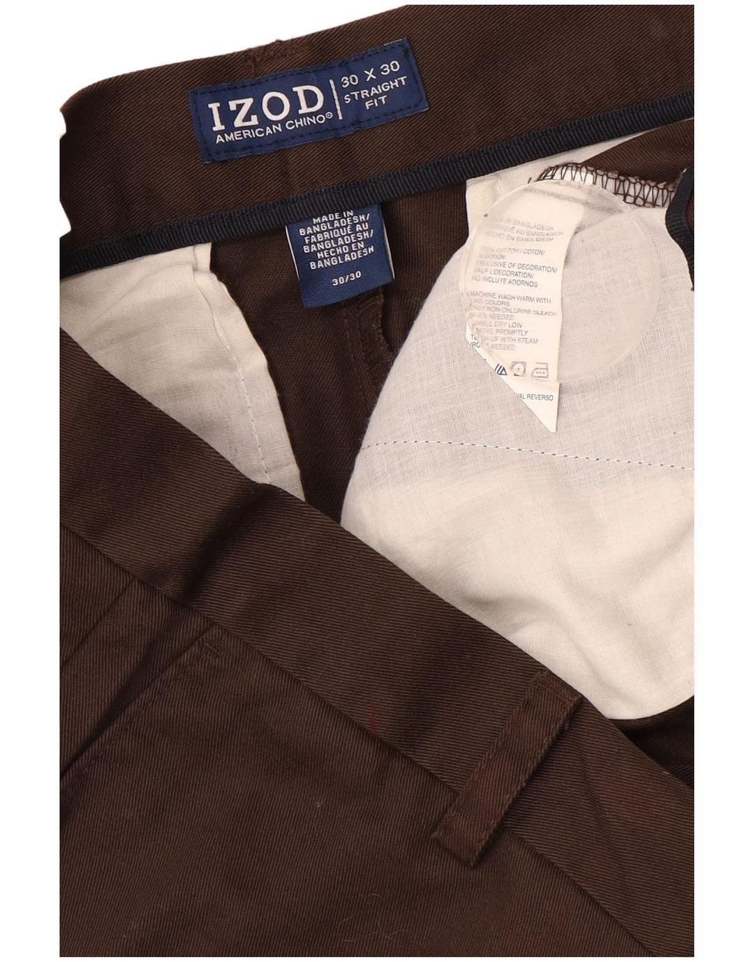 IZOD Muške ravne chino hlače W30 L30 Smeđi pamuk