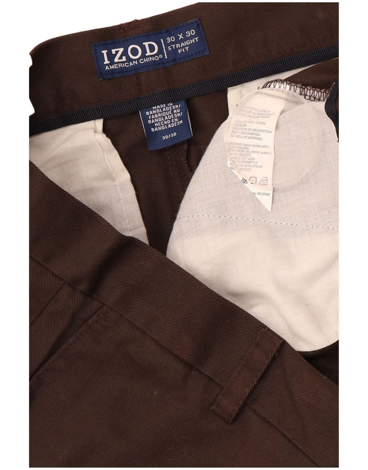 IZOD Muške ravne chino hlače W30 L30 Smeđi pamuk