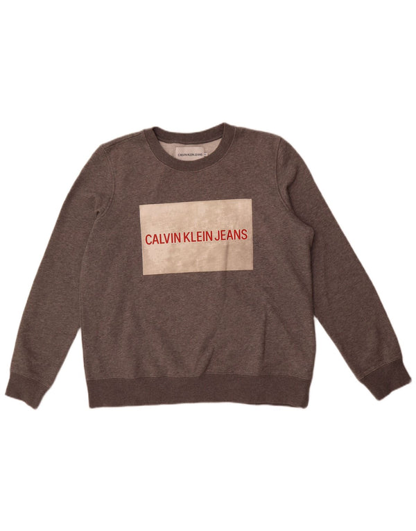 Calvin Klein Jeans ženski džemper s grafičkim motivima UK 18 XL sivi pamuk