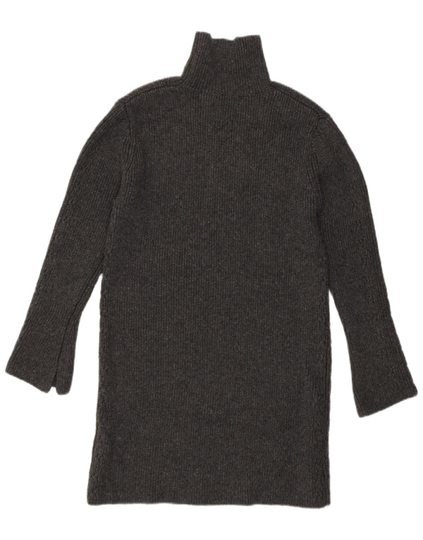 Zara Womens Longline Roll Neck Jumper Sweater UK 8 Small Grey Acrylic