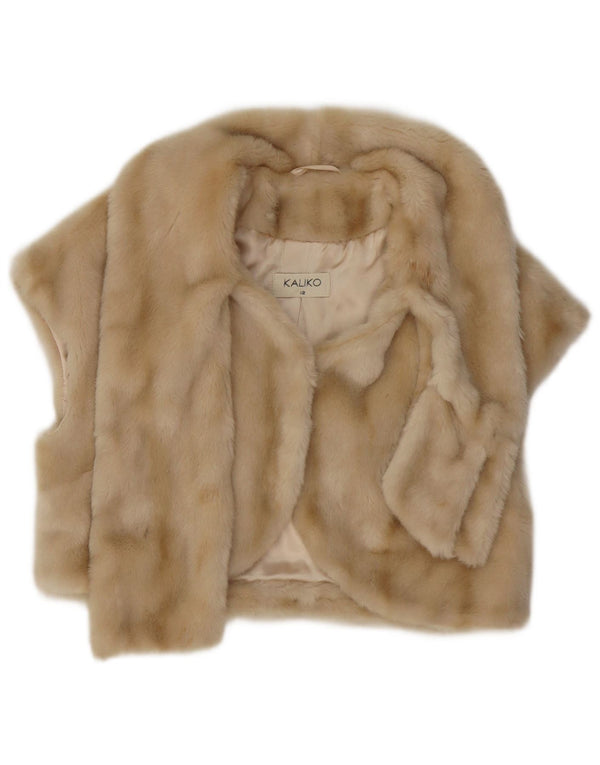 KALIKO Womens Sleeveless Faux Fur Bolero Jacket UK 12 Medium  Beige