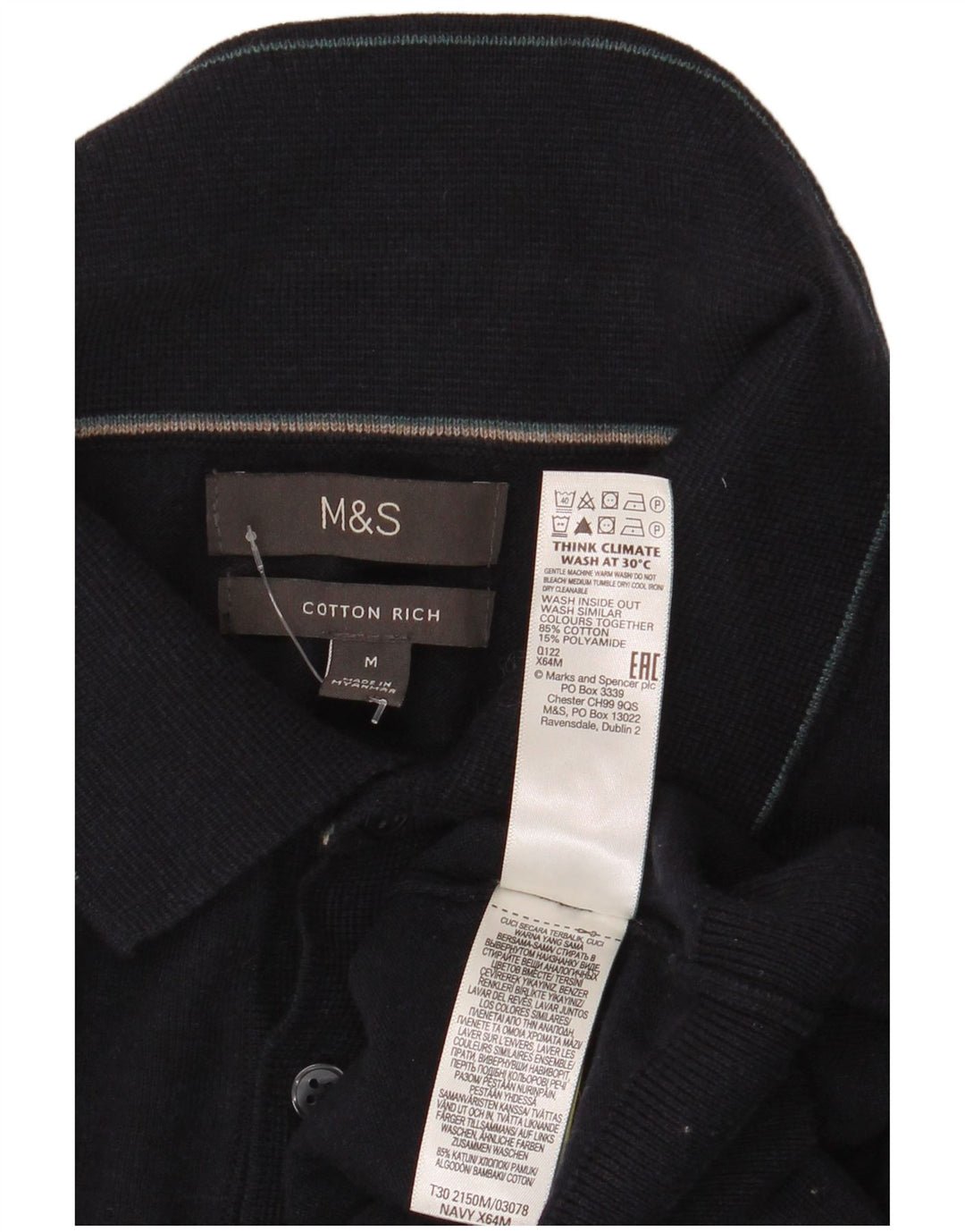 Marks & Spencer muški džemper s polo ovratnikom Srednji tamnoplavi pamuk
