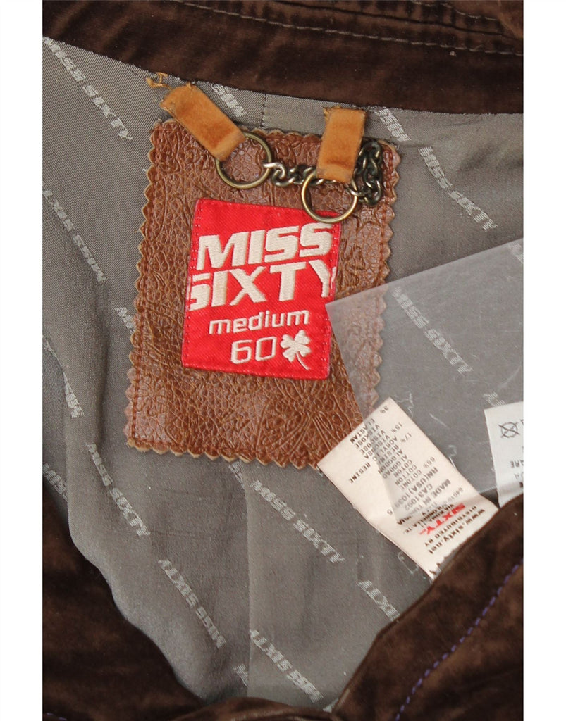 MISS SIXTY Womens Crop 3 Button Blazer Jacket UK 12 Medium Brown Cotton Vintage Miss Sixty and Second-Hand Miss Sixty from Messina Hembry 