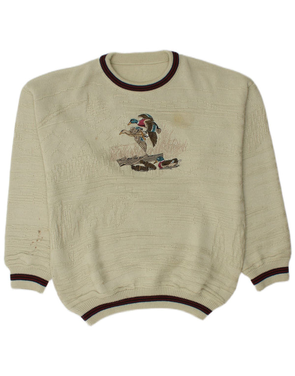 Vintage muški džemper s okruglim izrezom UK 46/48 2XL bež akril