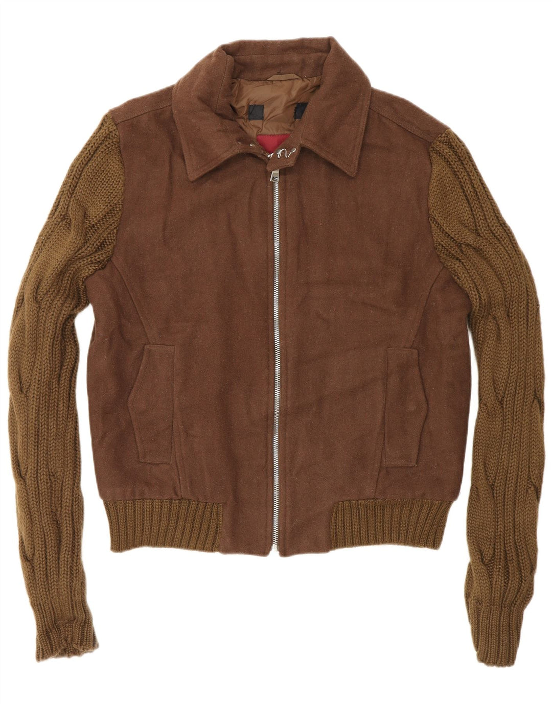 Zara muška pletena bomber jakna UK 40 Large Brown Colourblock Wool