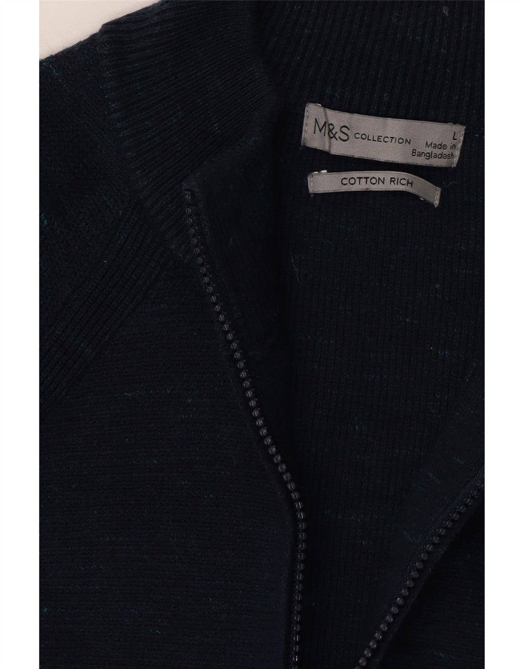 MARKS & SPENCER Mens Zip Neck Jumper Sweater Large Navy Blue Flecked Vintage Marks & Spencer and Second-Hand Marks & Spencer from Messina Hembry 