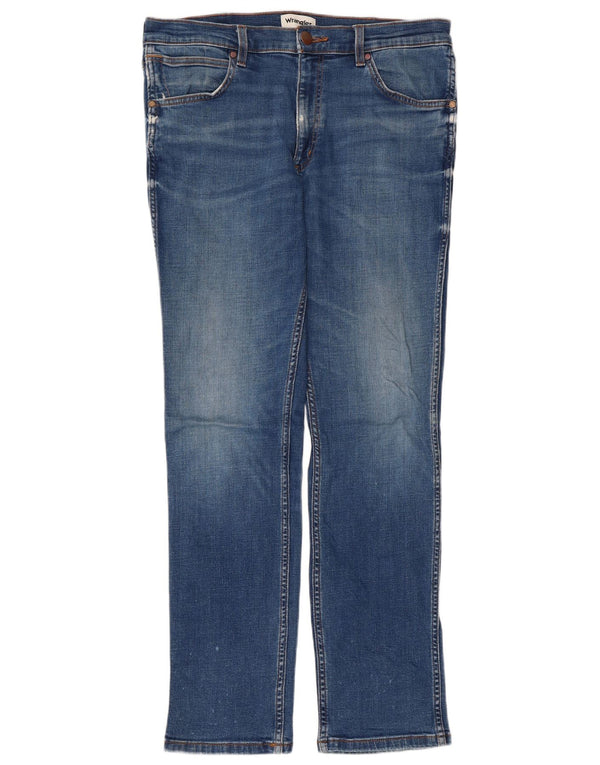 Wrangler Mens Greensboro Regular Straight Jeans W34 L32 Plavi pamuk
