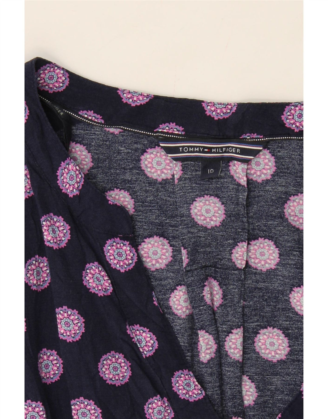 TOMMY HILFIGER Womens Pullover Shirt Blouse US 10 Large Navy Blue Floral Vintage Tommy Hilfiger and Second-Hand Tommy Hilfiger from Messina Hembry 