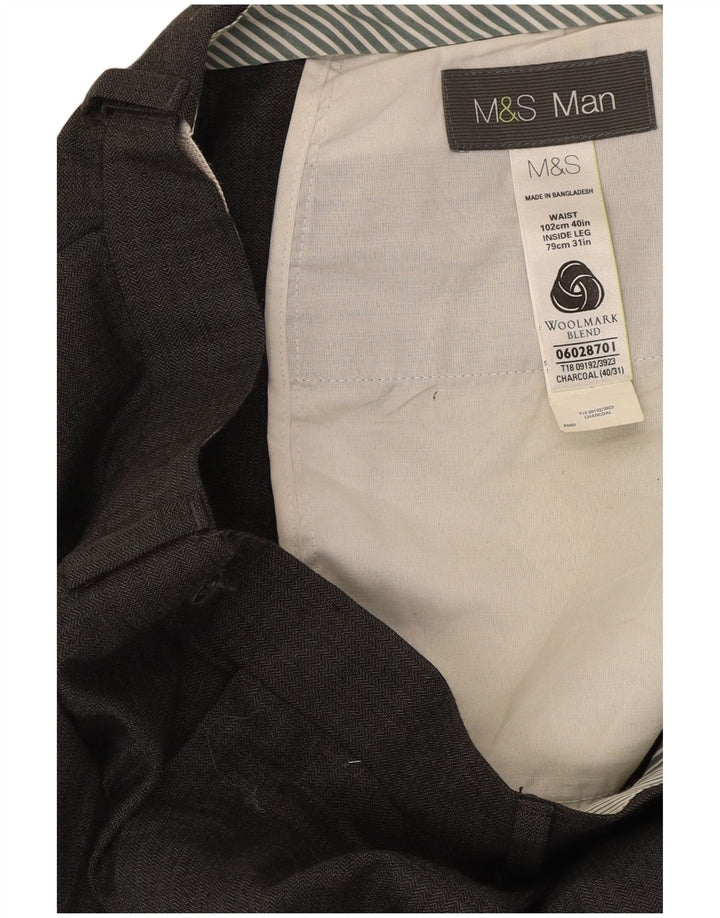 Marks & Spencer muške ravne ležerne hlače W40 L31 Siva vuna