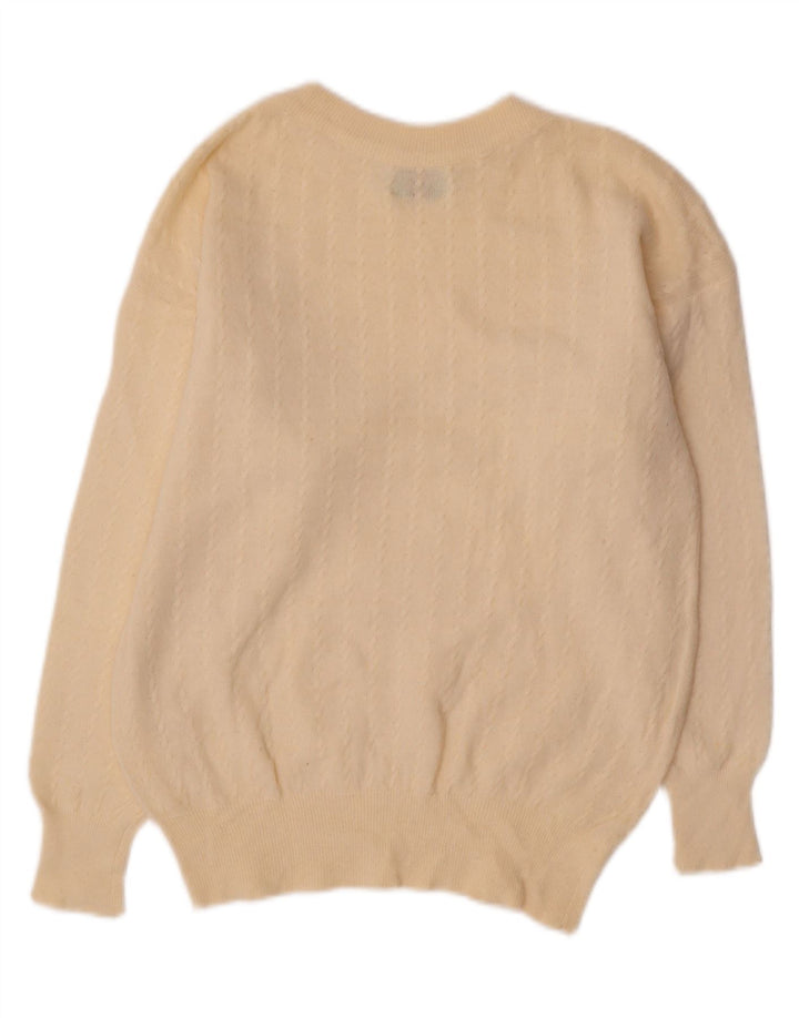 BENETTON Ženski kratki džemper s okruglim izrezom UK 12 srednje bijele boje