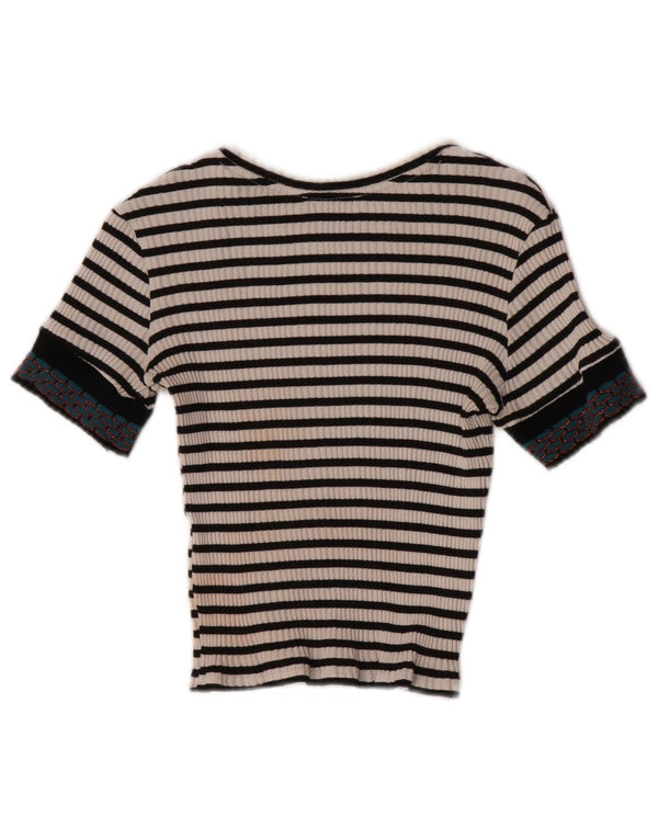 Zara Womens Crop T-Shirt Top UK 8 Small White Striped