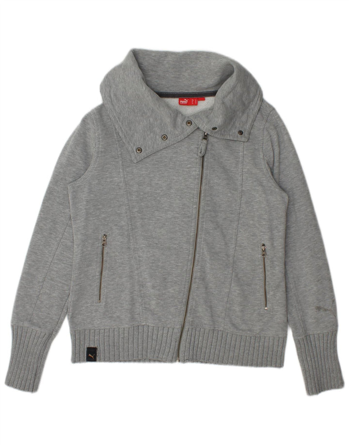 PUMA Womens Tracksuit Top Jacket UK 14 Large Grey Flecked Cotton