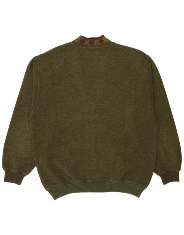 Malagrida muški kardigan pulover Large kaki Fair Isle vuna