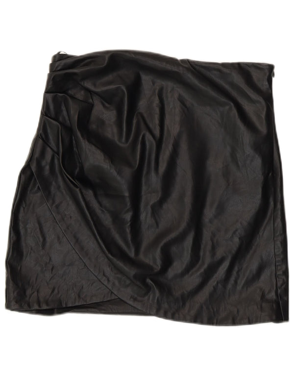 Zara Womens Faux Leather Mini Skirt Large W30 Black Polyurethane