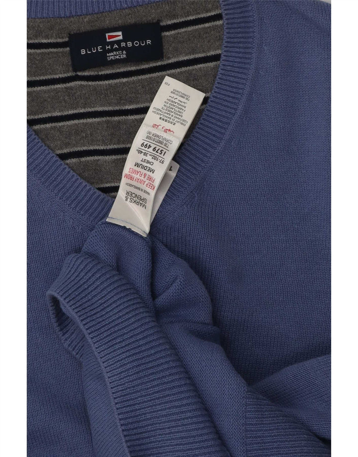 Marks & Spencer muški plavi pamučni džemper s V-izrezom Blue Harbor