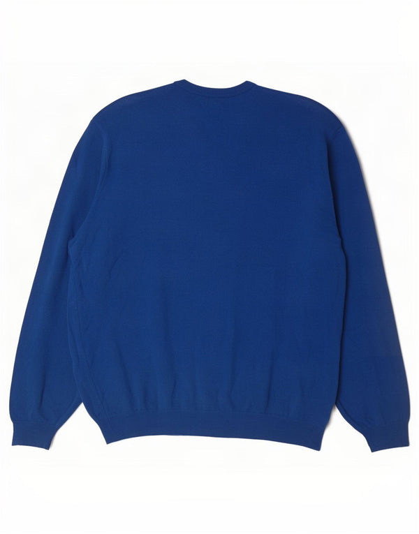 Benetton muški džemper s V-izrezom 2XL plava merino vuna