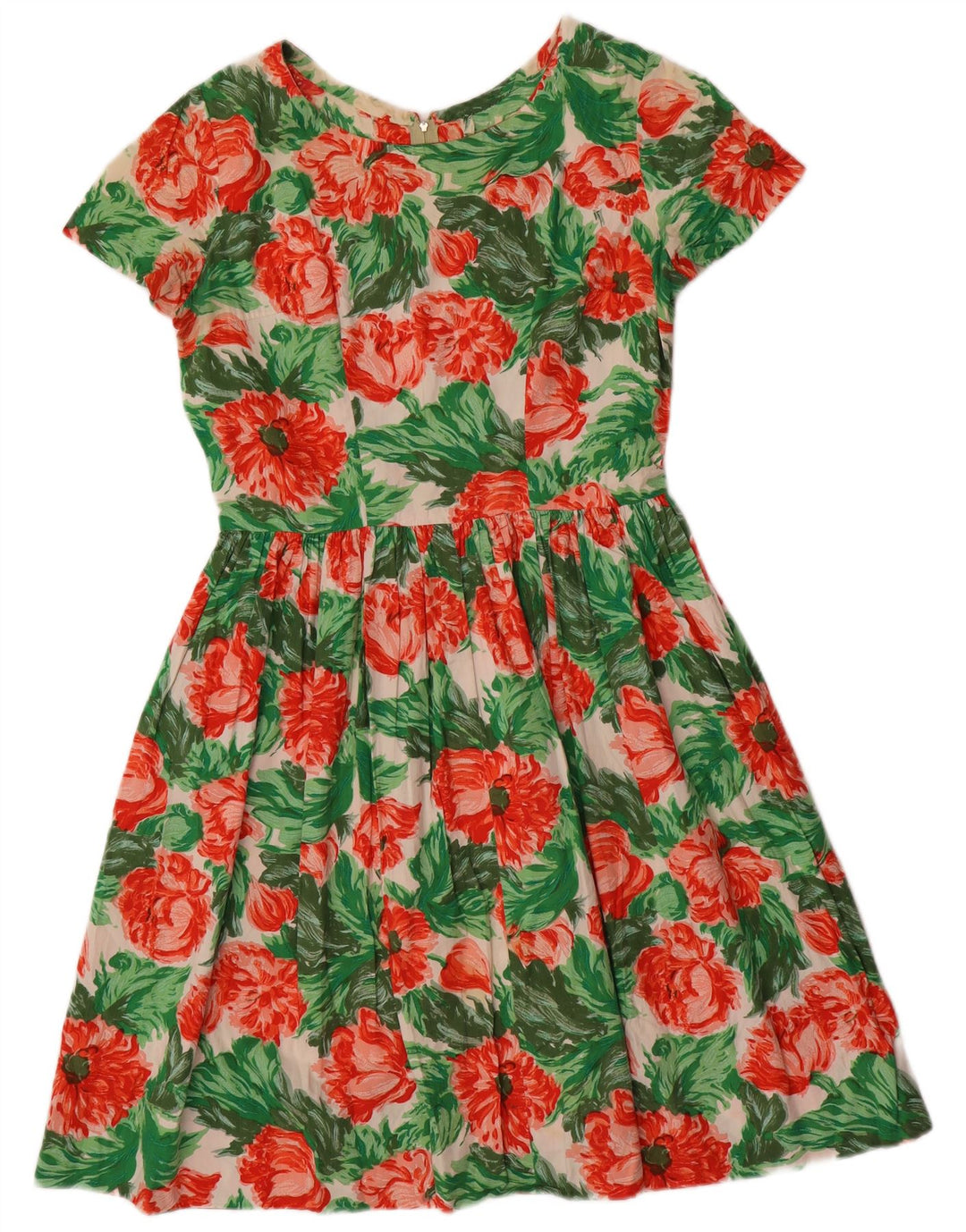 VINTAGE ženska haljina A-kroja UK 12 Srednje zelena cvjetna