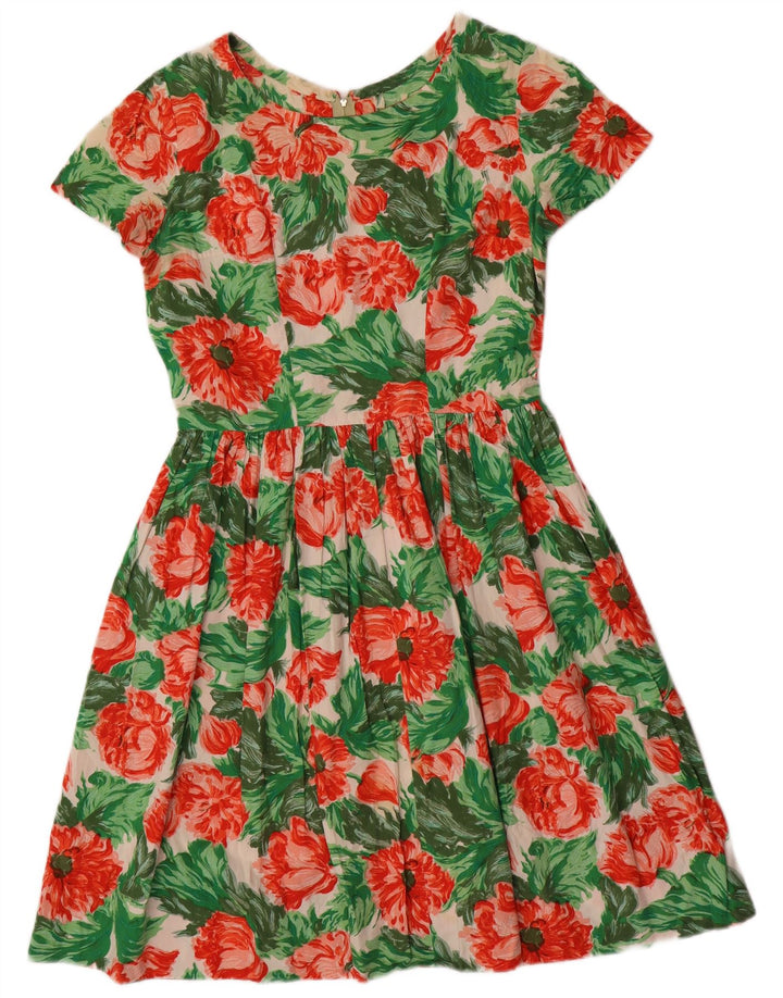 VINTAGE ženska haljina A-kroja UK 12 Srednje zelena cvjetna