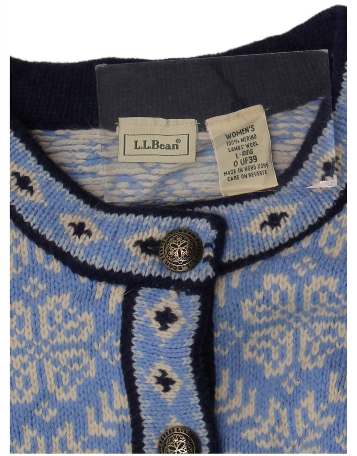 L.L.BEAN ženski kardigan pulover UK 16 Large Blue Fair Isle merino vuna