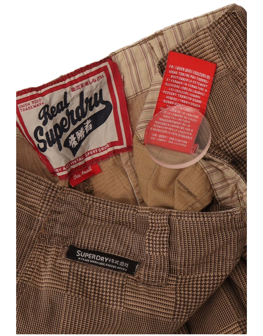 SUPERDRY Muške male kratke kargo hlače W29 bež karirani pamuk