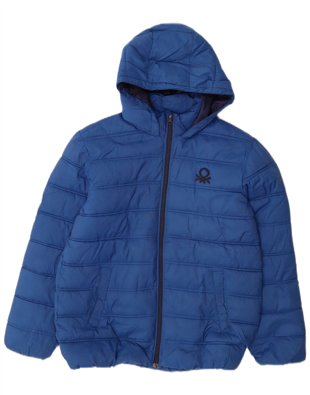 BENETTON Boys Hooded Padded Jacket 13-14 Years 3XL Blue Polyester