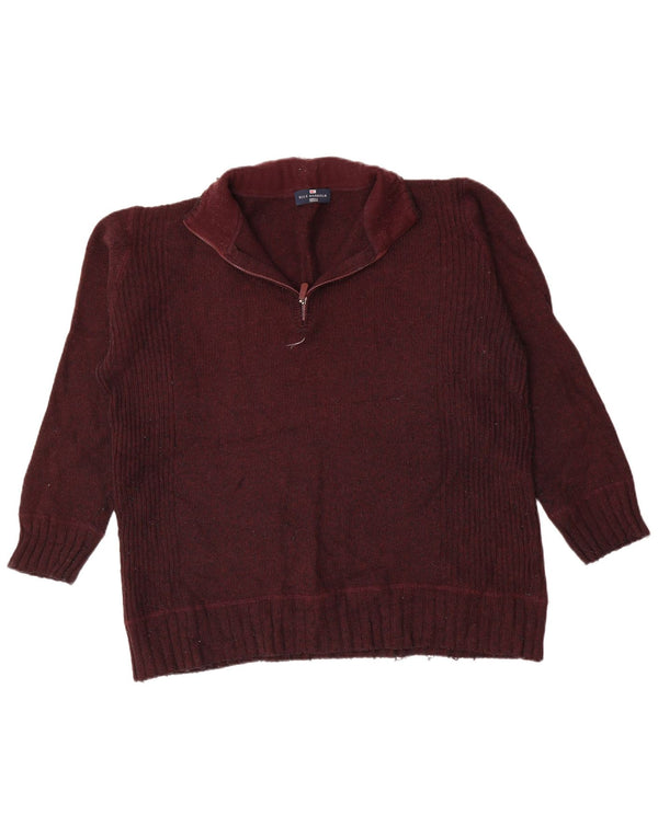 Marks & Spencer Mens Zip Neck Jumper Sweater Large Burgundy Lambswool