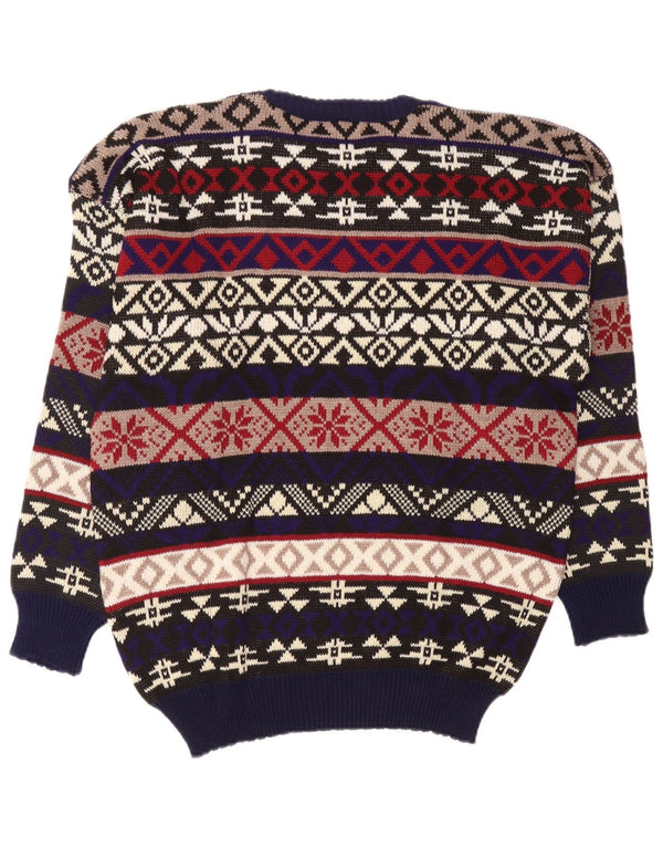 Vintage muški džemper s okruglim izrezom Veliki raznobojni Fair Isle akril