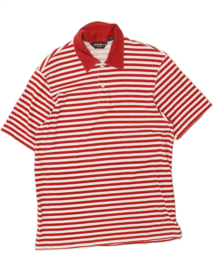 EDDIE BAUER Mens Polo Shirt Small Red Striped Cotton Vintage Eddie Bauer and Second-Hand Eddie Bauer from Messina Hembry 