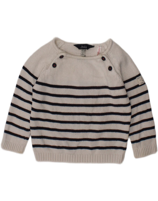 JOULES Baby Girls Boat Neck Jumper Sweater 6-9 Months White Striped Cotton