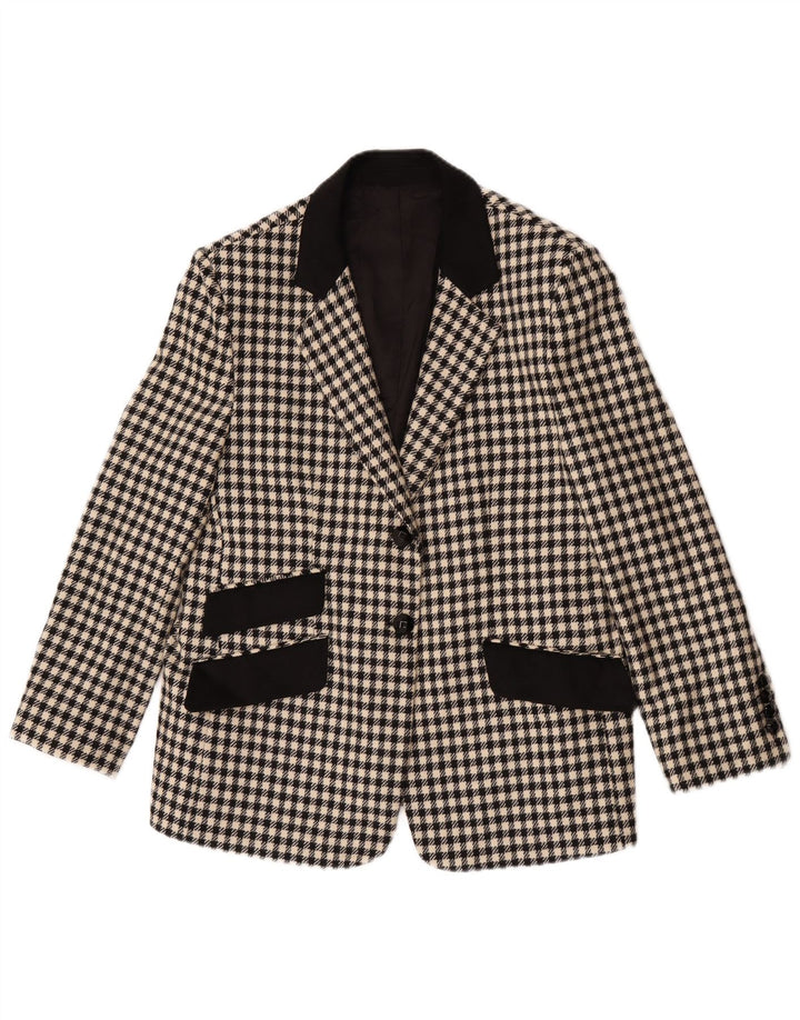 Vintage ženski sako sa 2 gumba UK 12 srednje crne houndstooth