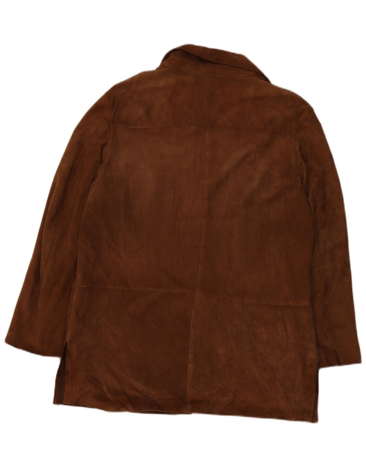 Vintage ženska jakna od brušene kože s 3 gumba IT 50 XL, smeđa koža