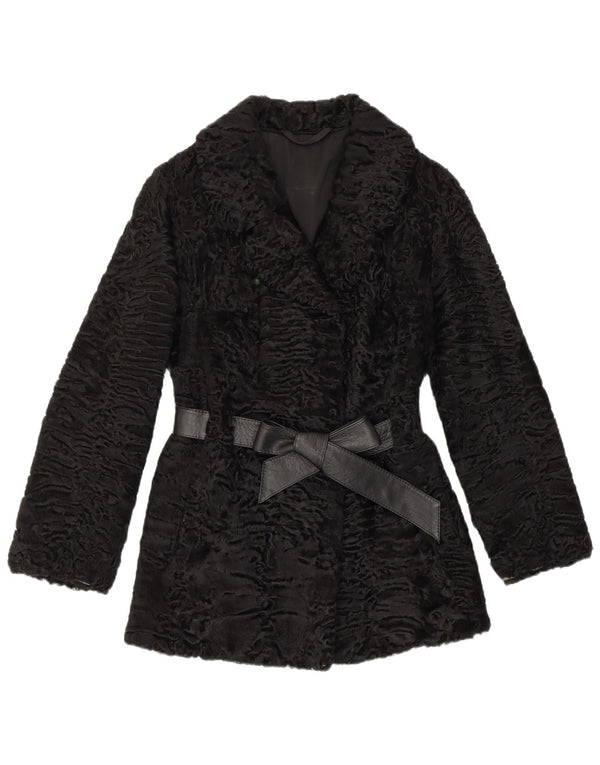 VINTAGE ženska jakna od umjetnog krzna UK 12 srednje crna